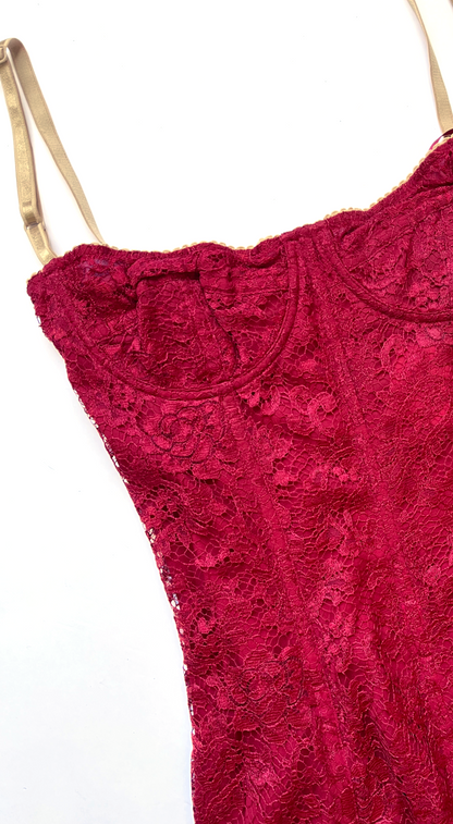 Dolce & Gabbana Vintage Red Lace Bustier Dress
