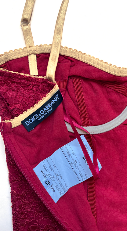 Dolce & Gabbana Vintage Red Lace Bustier Dress