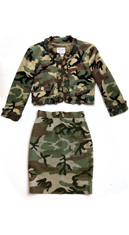 Moschino ~ 1990s The Nanny Camouflage Jacket & Skirt Set