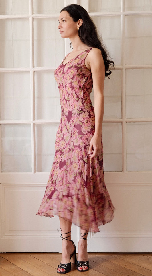 Blumarine Silk Floral Fairy Dress with Slip Early 2000s