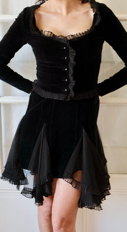 Chantal Thomass Velvet & Lace Ruffle Set 1990s