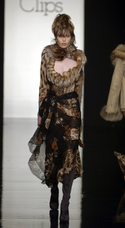 Clip FW 2002 Runway Leopard Print Fur Gown