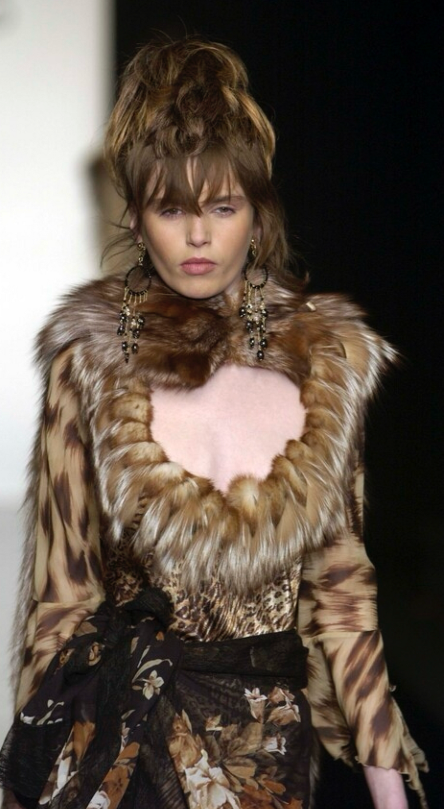 Clip FW 2002 Runway Leopard Print Fur Gown