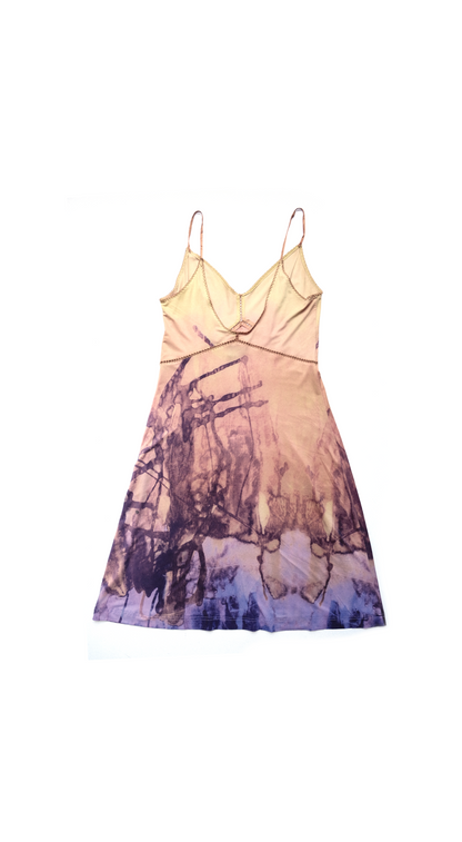 Plein Sud Y2K Sunset Print Mesh Mini Dress