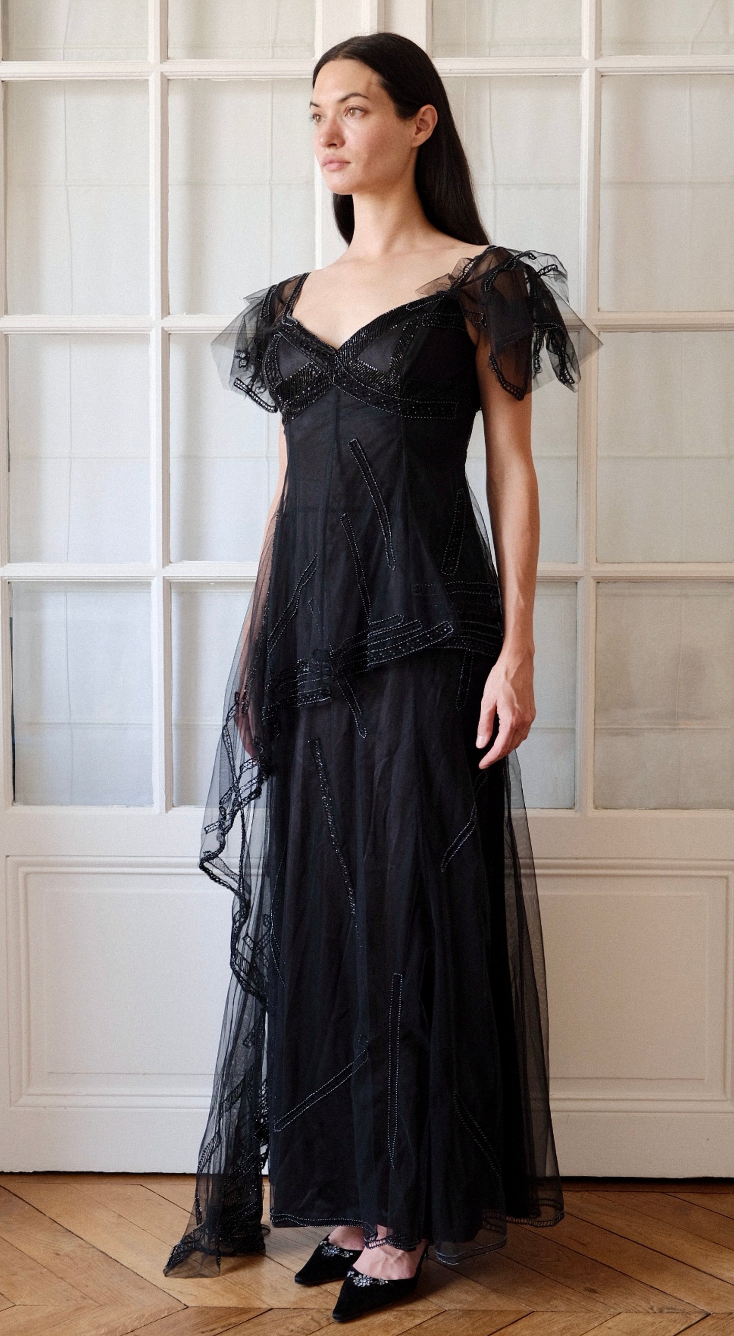 Gattinoni 1990s Embellished Tulle Evening Gown