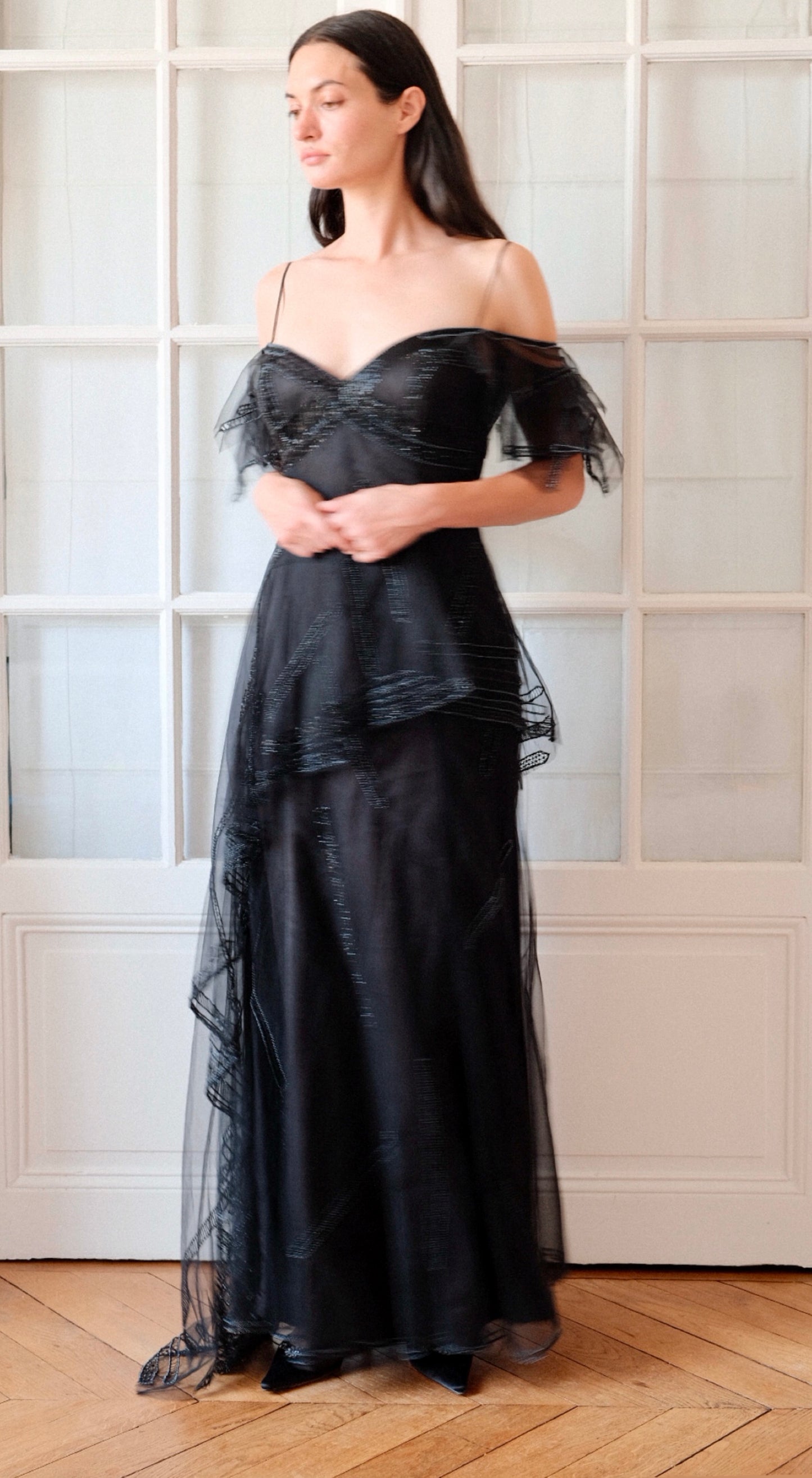 Gattinoni 1990s Embellished Tulle Evening Gown