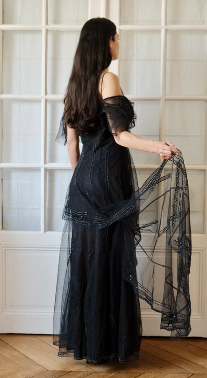 Gattinoni 1990s Embellished Tulle Evening Gown