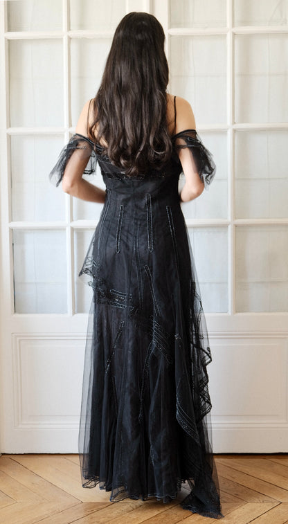 Gattinoni 1990s Embellished Tulle Evening Gown