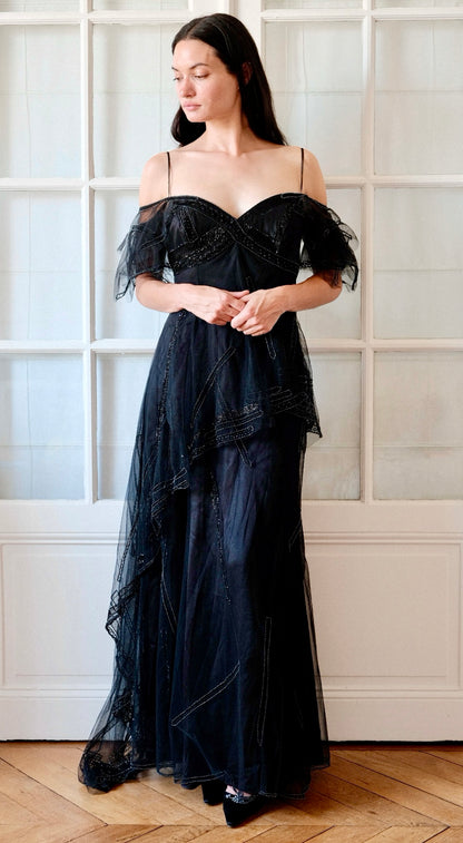 Gattinoni 1990s Embellished Tulle Evening Gown