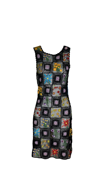 Moschino 1990s Crochet Floral Embroidered Midi Dress