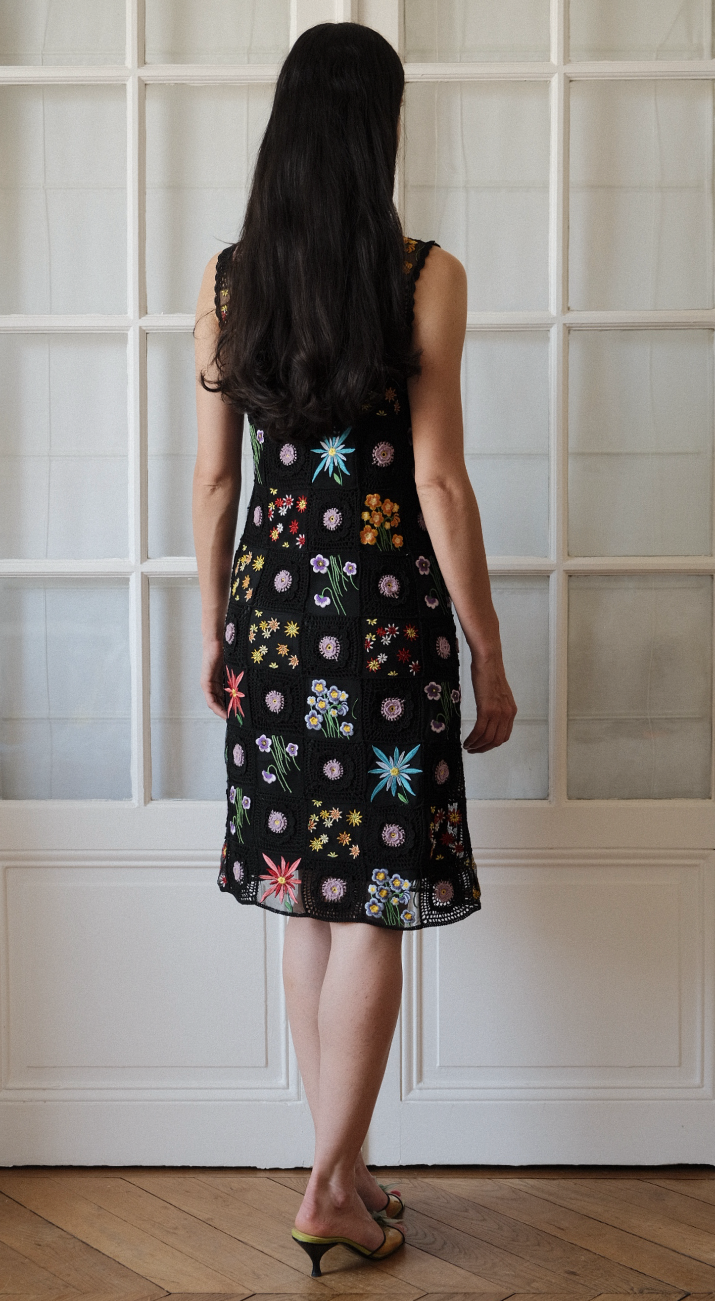 Moschino 1990s Crochet Floral Embroidered Midi Dress