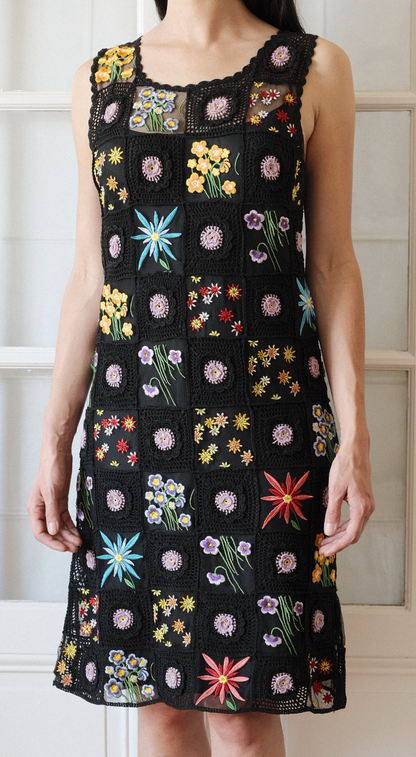 Moschino 1990s Crochet Floral Embroidered Midi Dress