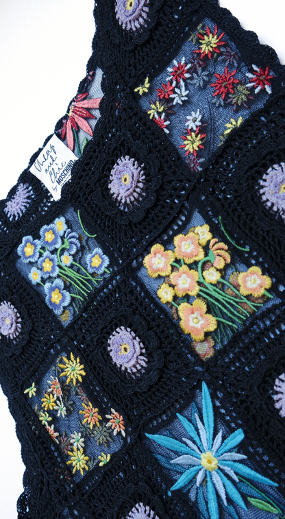Moschino 1990s Crochet Floral Embroidered Midi Dress