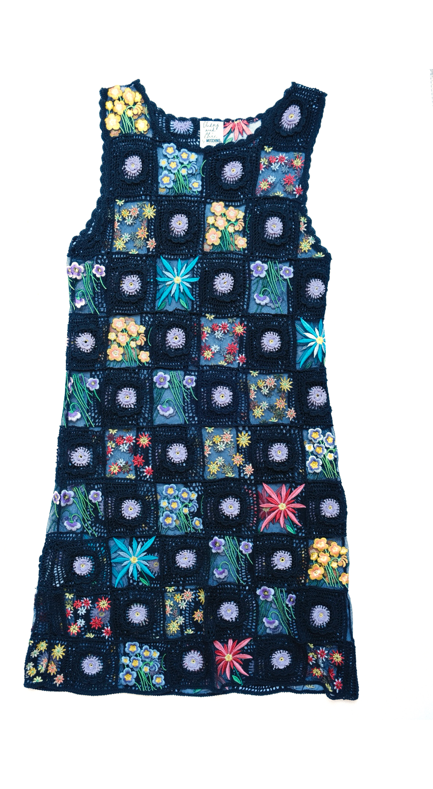 Moschino 1990s Crochet Floral Embroidered Midi Dress