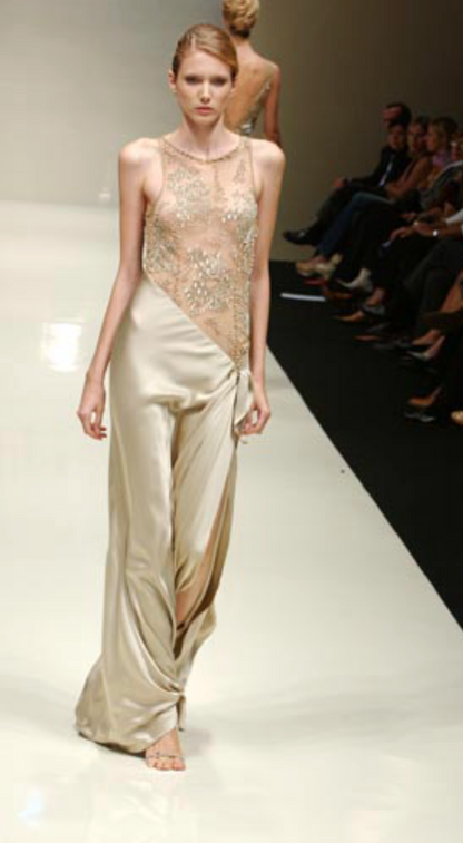 Clip 2000s Runway Silk Sheer Pearl Embellished Gown