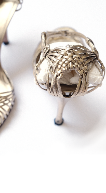 Gucci 2000s Braided Gold Leather Sandals