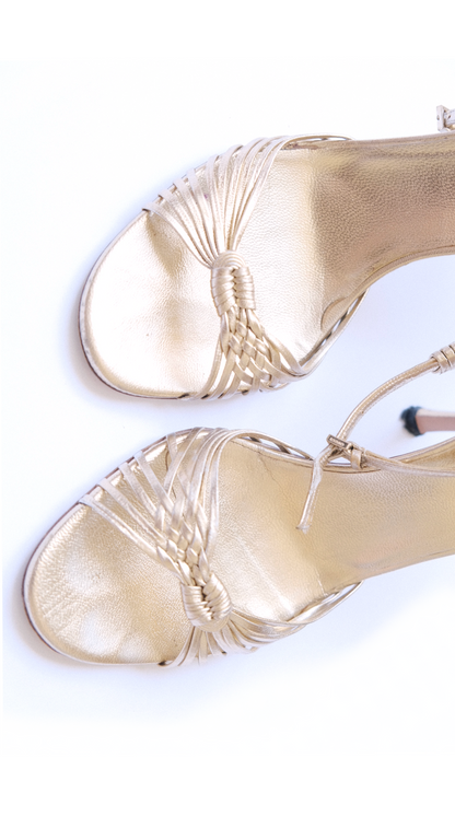 Gucci 2000s Braided Gold Leather Sandals