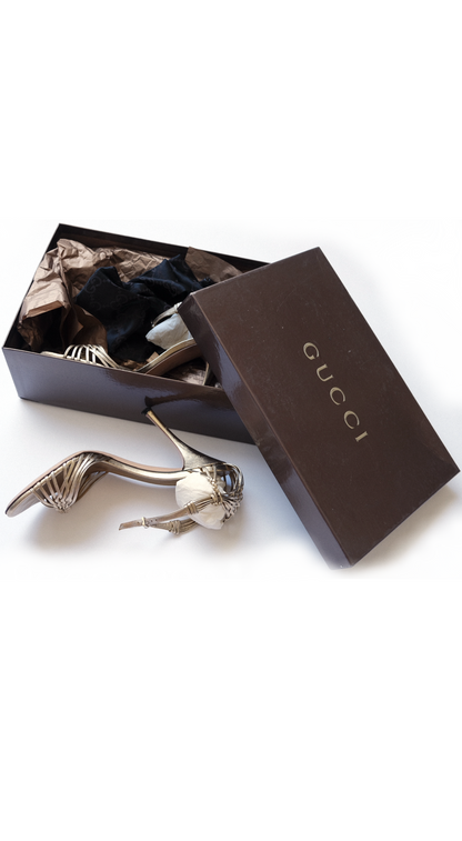 Gucci 2000s Braided Gold Leather Sandals