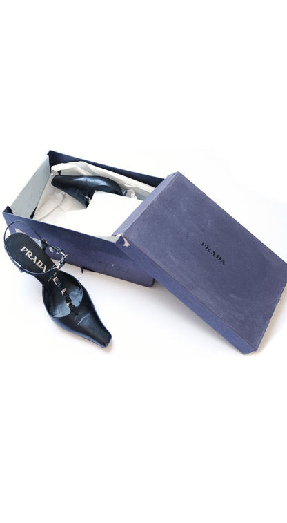 Prada 2000s Black Multi Buckled Leather Heel