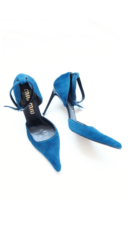 Miu Miu 1990s Electric Blue Pony Hair Heels