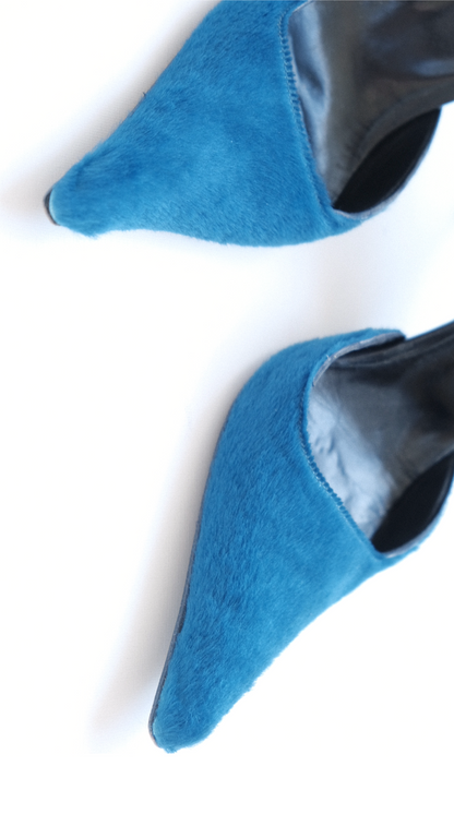 Miu Miu 1990s Electric Blue Pony Hair Heels
