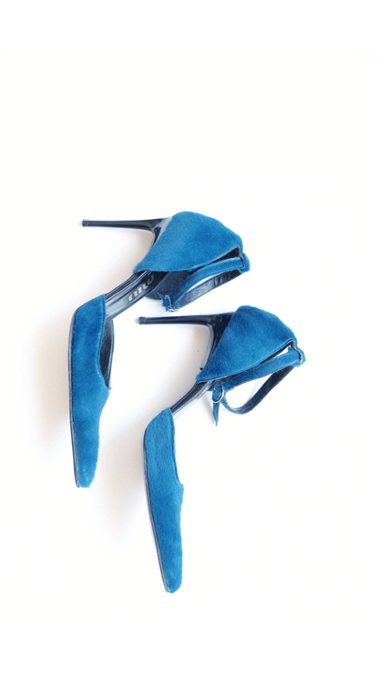 Miu Miu 1990s Electric Blue Pony Hair Heels