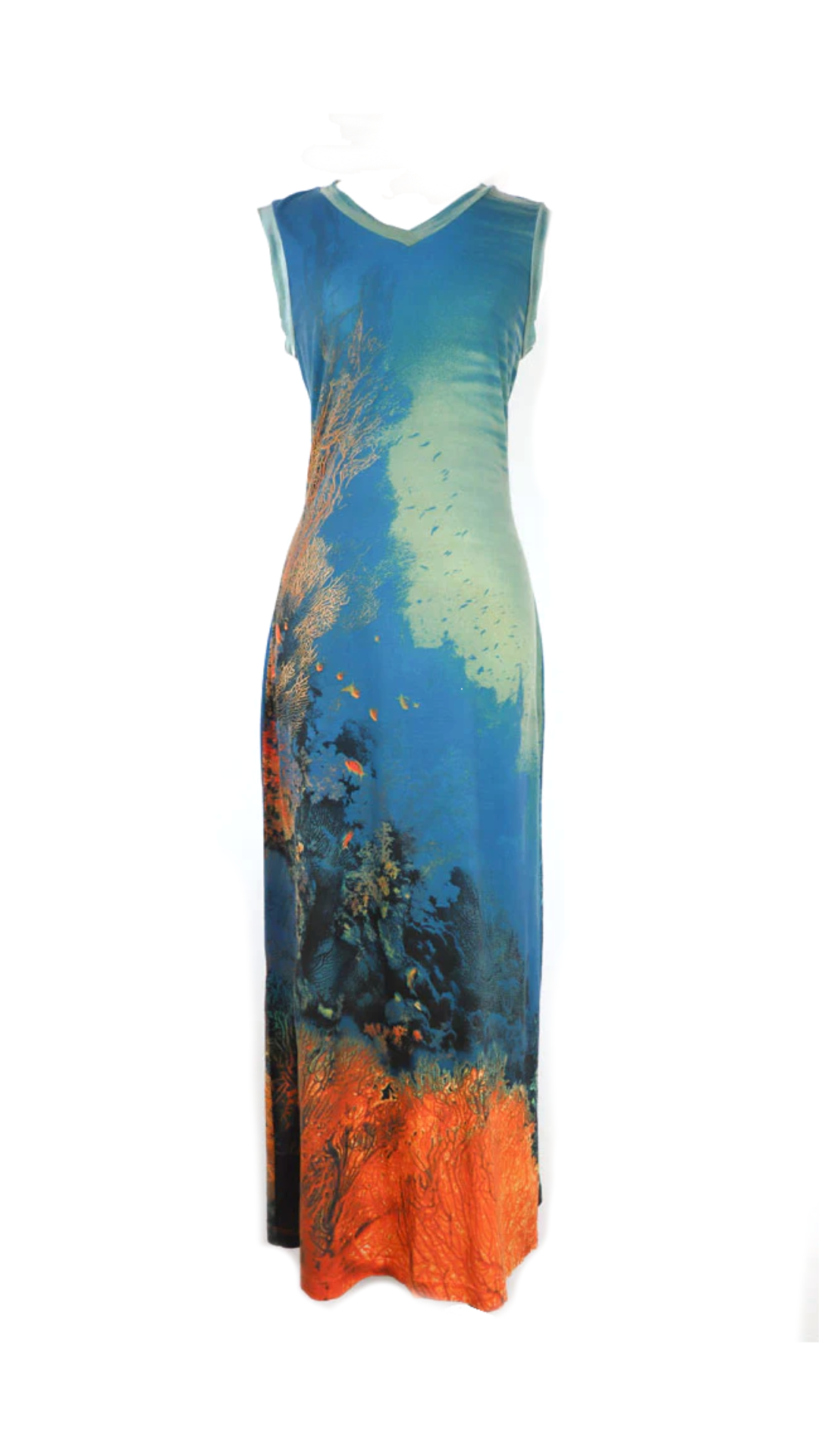 Roberto Cavalli 1990s Ocean Coral Reef Print Bodycon Maxi Dress