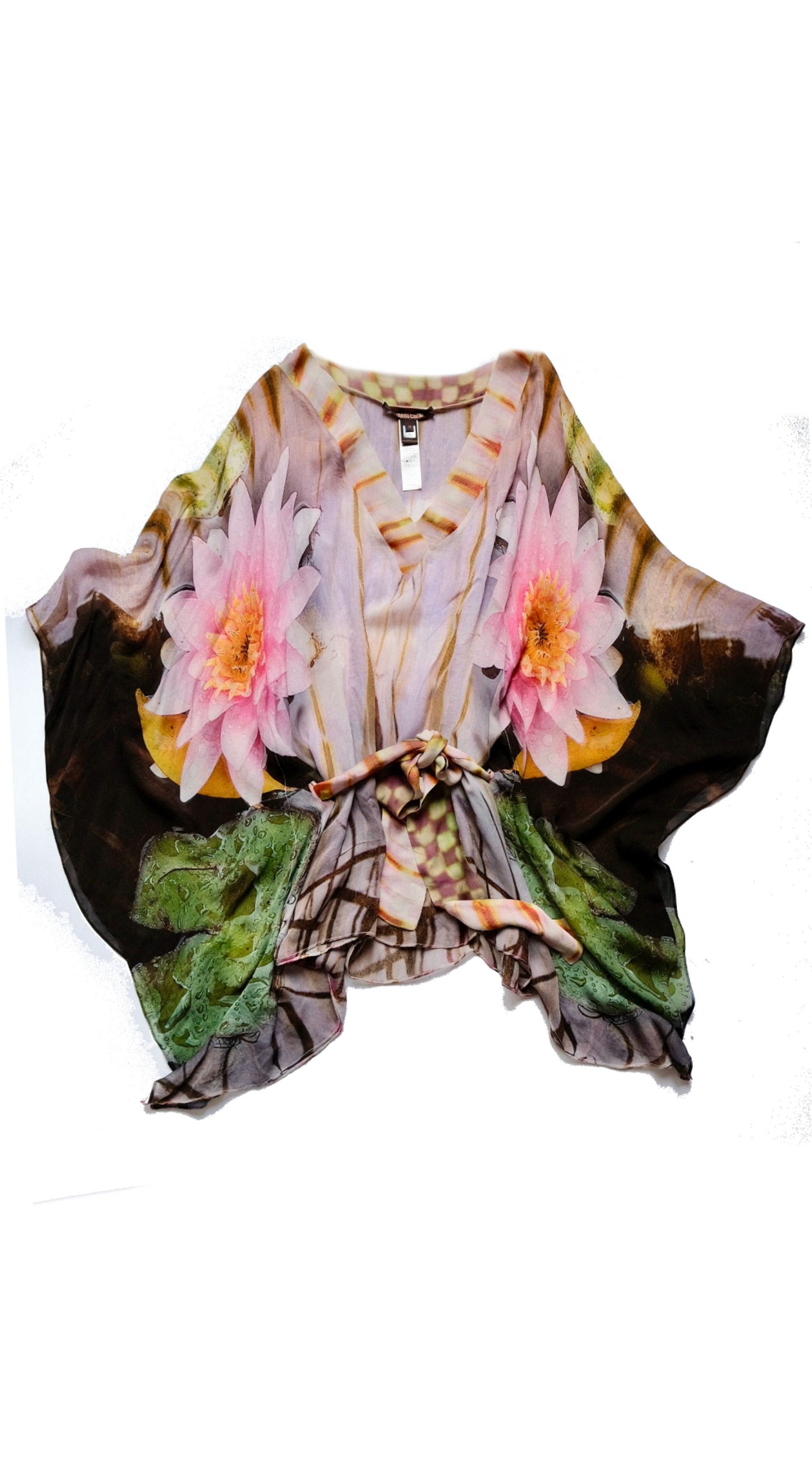 Roberto Cavalli 2006 Silk Water Lily Print Kaftan Dress - Batwing Sleeves