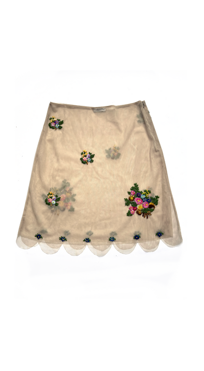 Moschino Cheap & Chic 2000s Sheer Floral Mesh Skirt