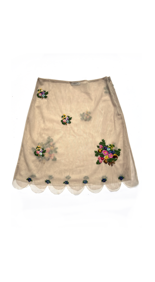 Moschino Cheap & Chic 2000s Sheer Floral Mesh Skirt