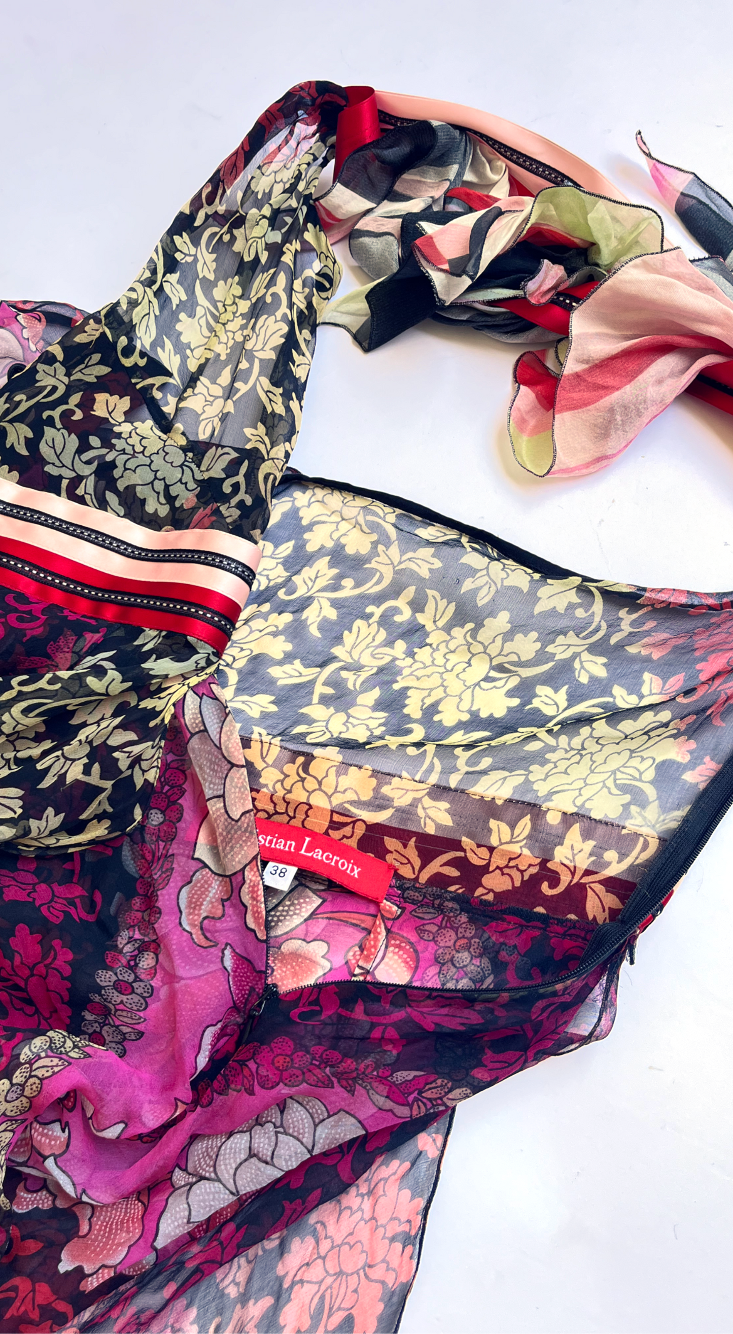 Christian Lacroix SS 2005 Runway Silk Dress with Draped Train - Floral Print
