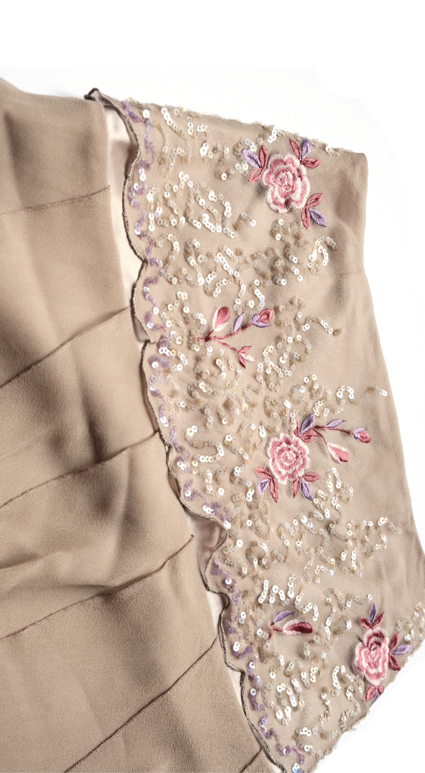 Italian Silk Corset & Skirt Set with Embroidered Silk Scarf - Floral Sequin Embellished Y2K Co-Ord