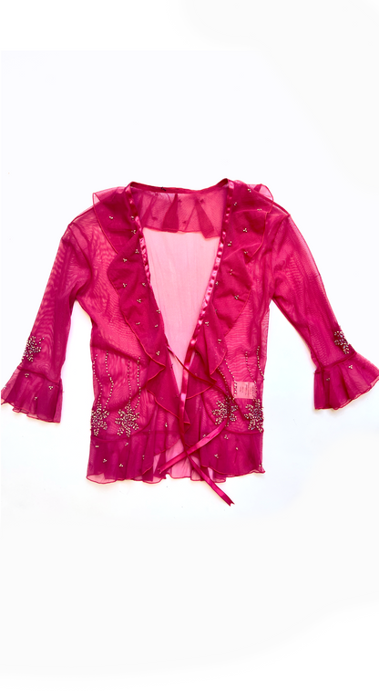 GEEK by Morgan Y2k Hot Pink Rhinestone Embellished Dress & Sheer Cardigan Set