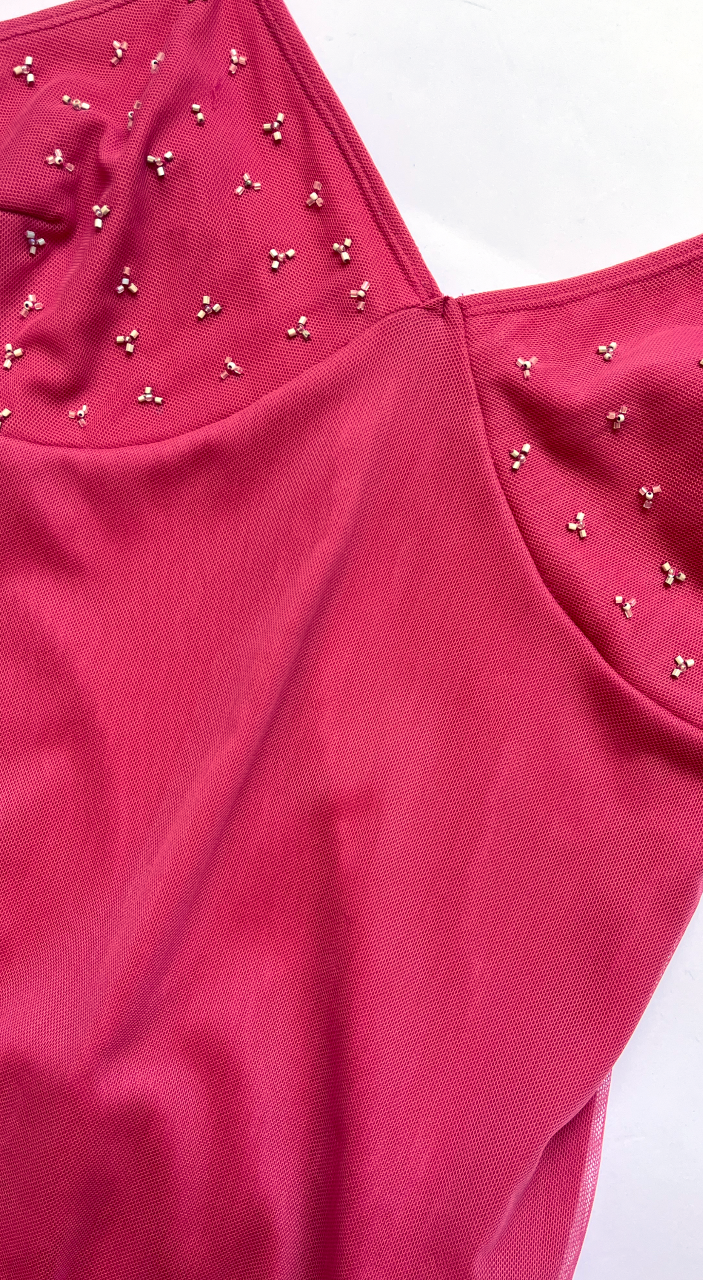 GEEK by Morgan Y2k Hot Pink Rhinestone Embellished Dress & Sheer Cardigan Set