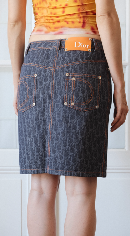 Christian Dior 2006 Flight Line Diorissimo Monogram Denim Skirt