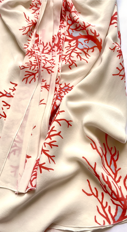 Valentino Roma Early 2000s Silk Chiffon Coral Print Halterneck Dress