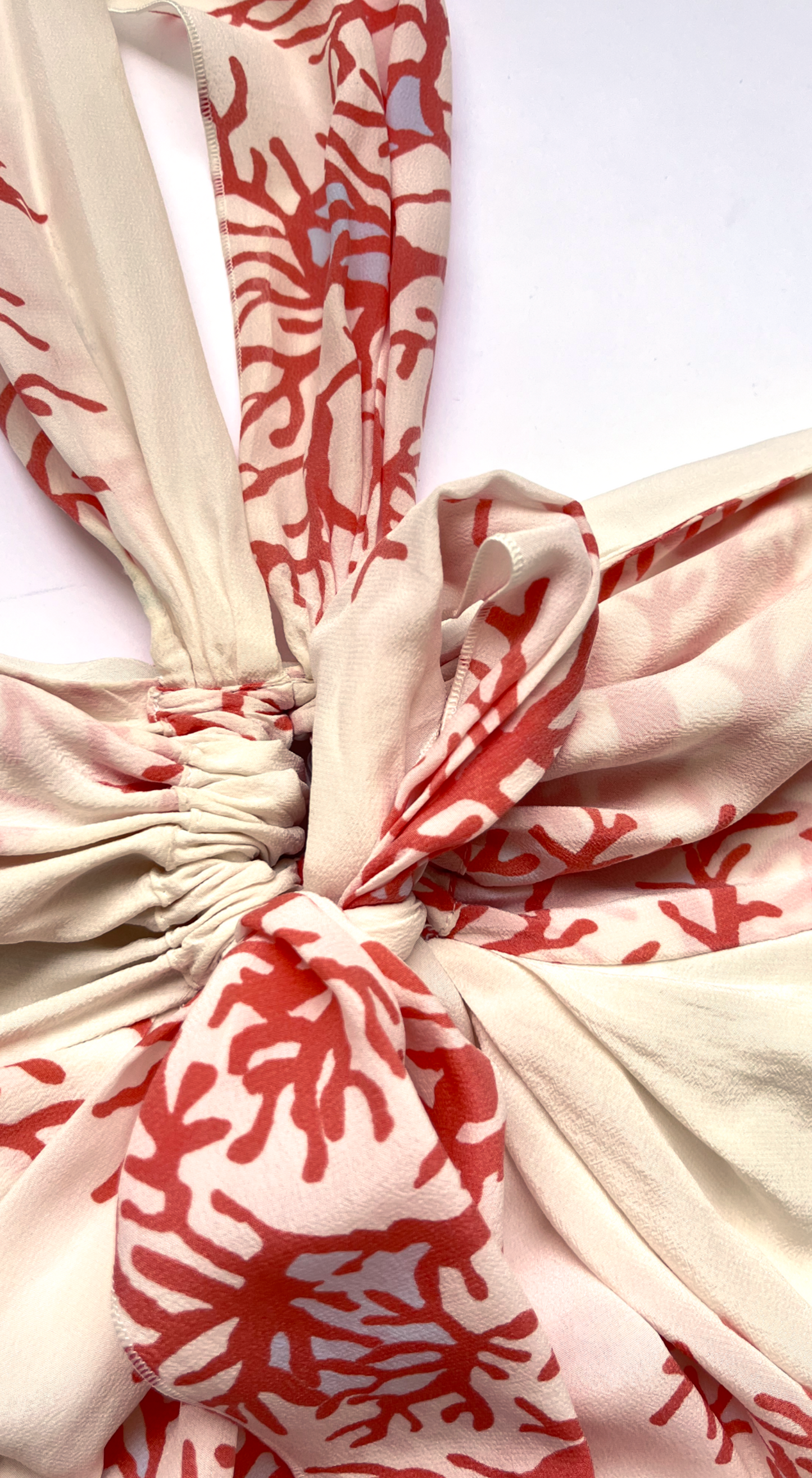 Valentino Roma Early 2000s Silk Chiffon Coral Print Halterneck Dress