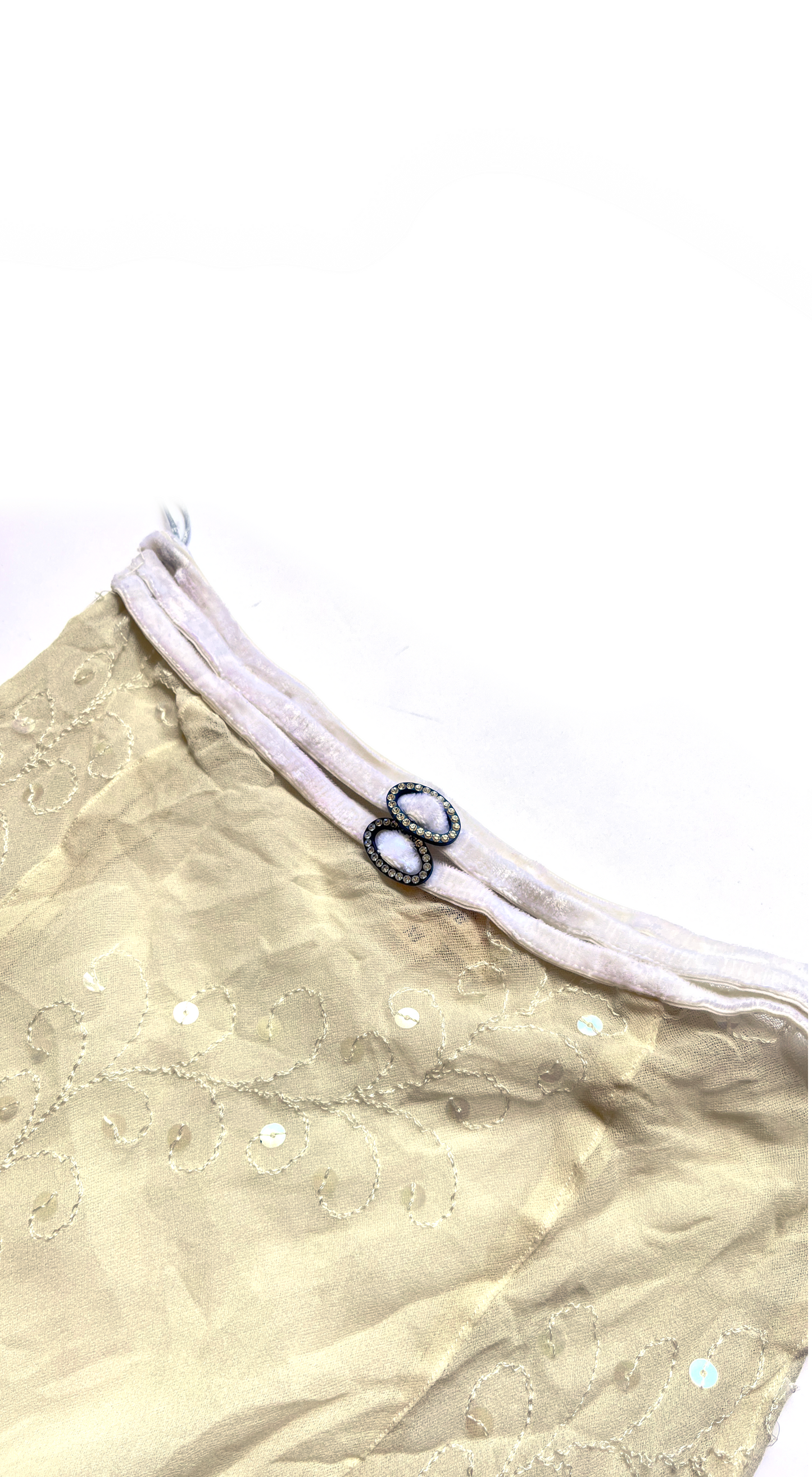 Voyage Y2K Semi-Sheer Embroidered Skirt with Crystal Buckle - Resort Luxury