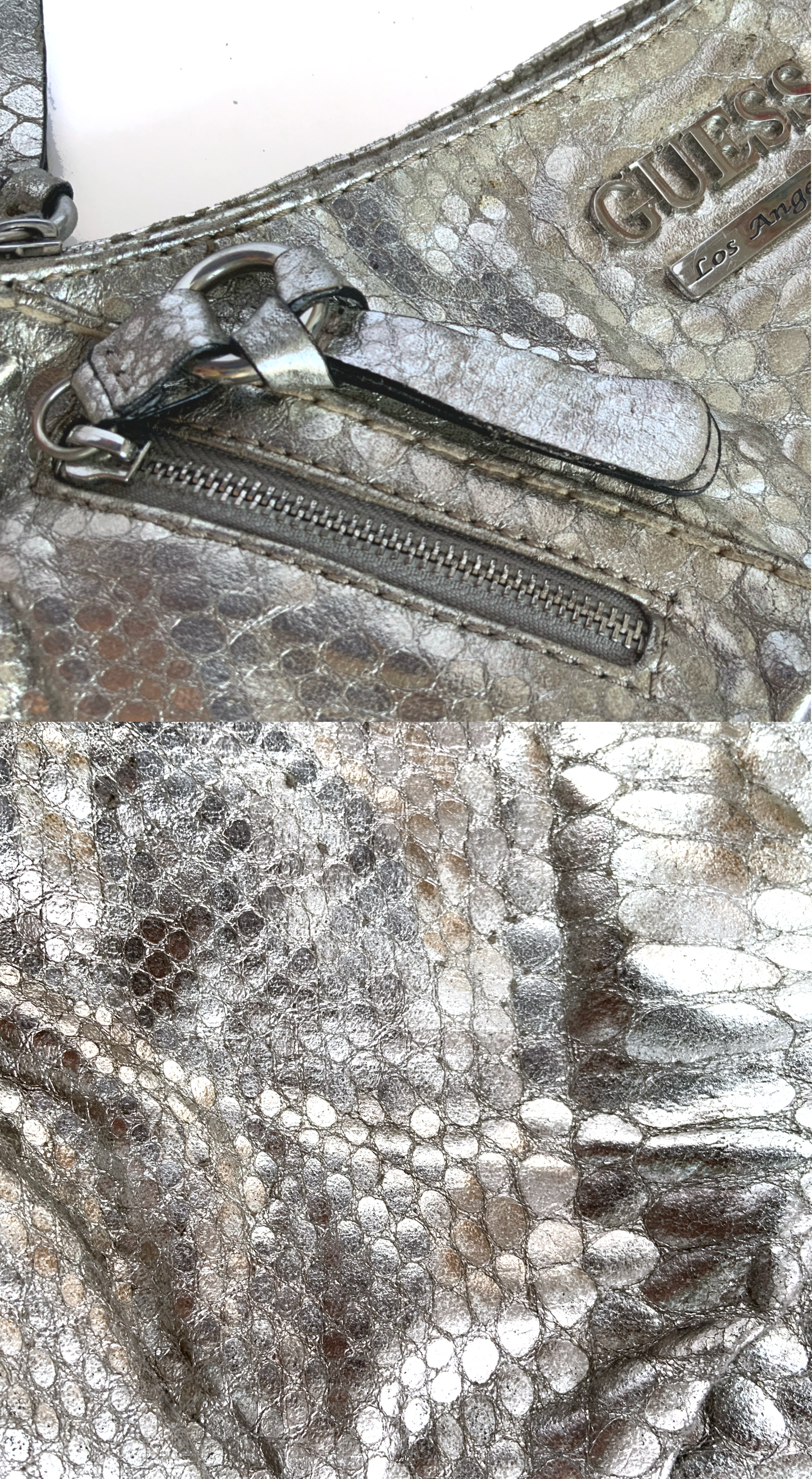 Guess ~ Y2k Spacey Silver Snake Skin Metallic Handbag