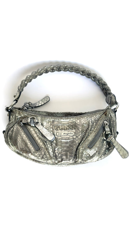 Guess ~ Y2k Spacey Silver Snake Skin Metallic Handbag