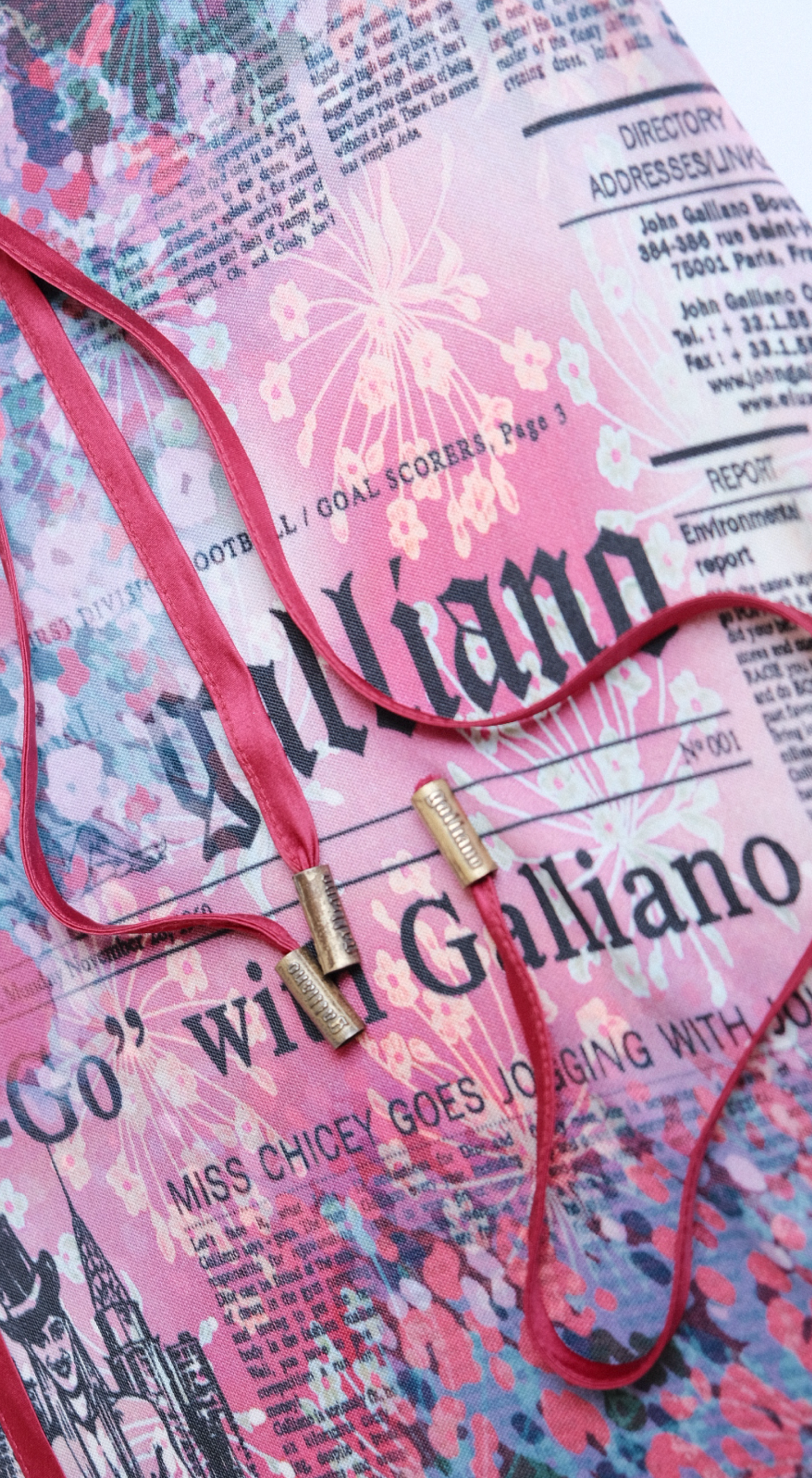 John Galliano 2000s Pink Silk Newspaper Print Dress