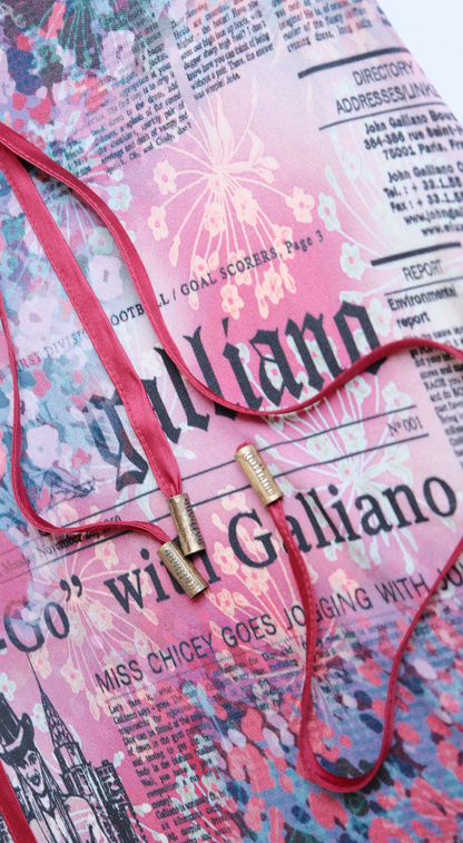 John Galliano 2000s Pink Silk Newspaper Print Dress