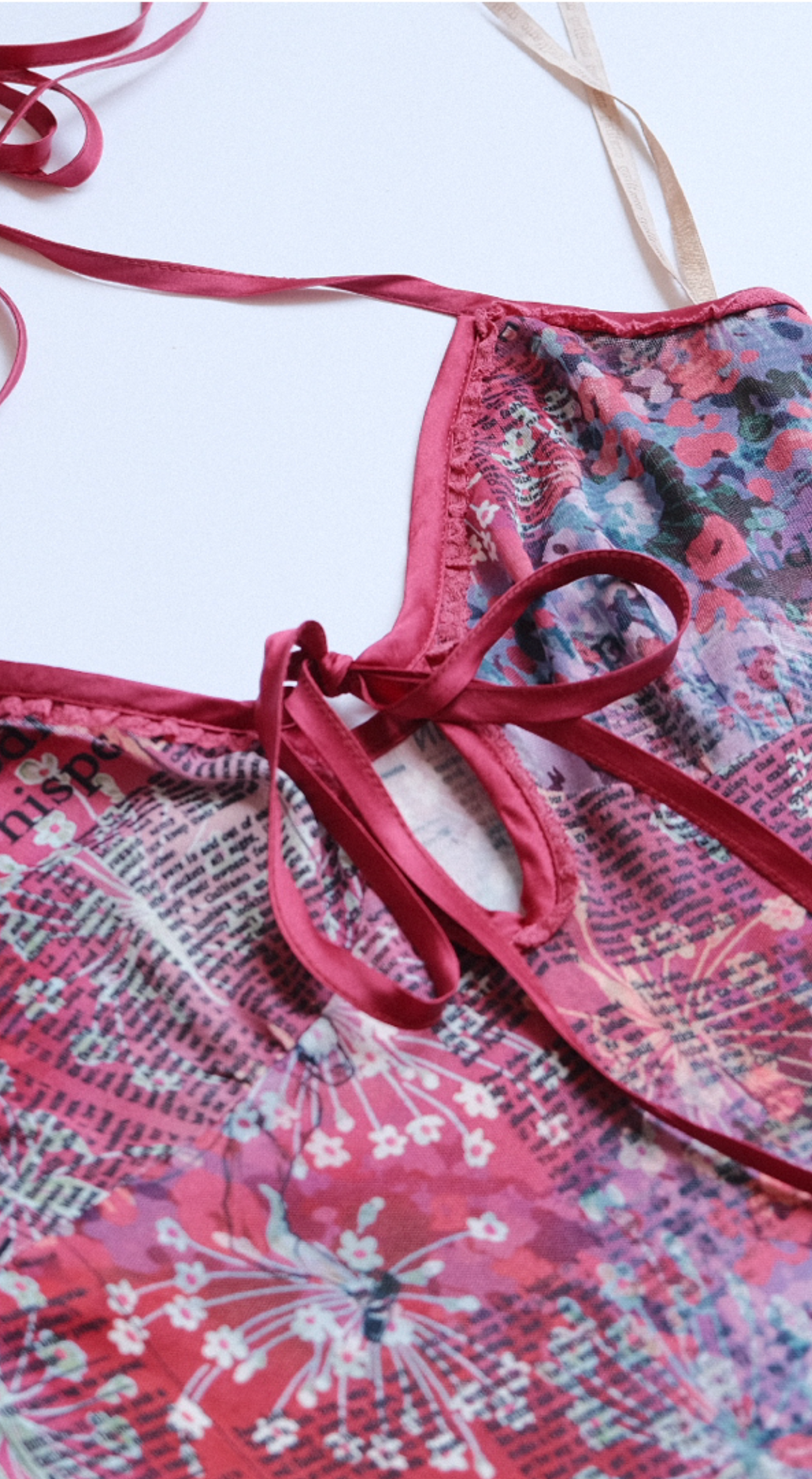 John Galliano 2000s Pink Silk Newspaper Print Dress