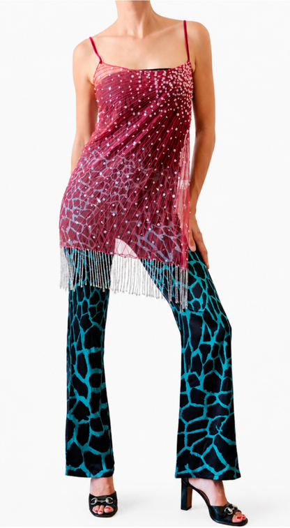 Rare Roberto Cavalli Freedom 1999 Runway Mini Dress Sequin Mesh Fringe