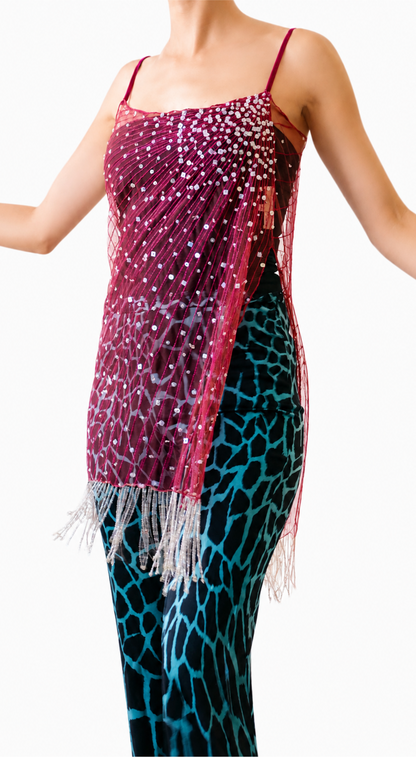 Rare Roberto Cavalli Freedom 1999 Runway Mini Dress Sequin Mesh Fringe