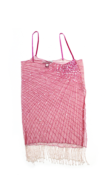 Rare Roberto Cavalli Freedom 1999 Runway Mini Dress Sequin Mesh Fringe