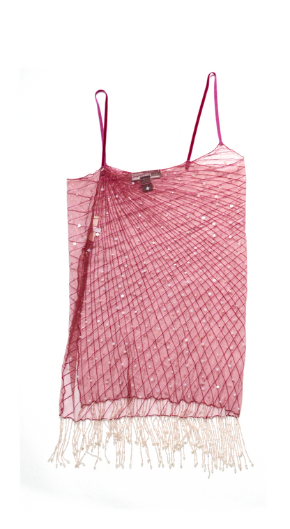 Rare Roberto Cavalli Freedom 1999 Runway Mini Dress Sequin Mesh Fringe