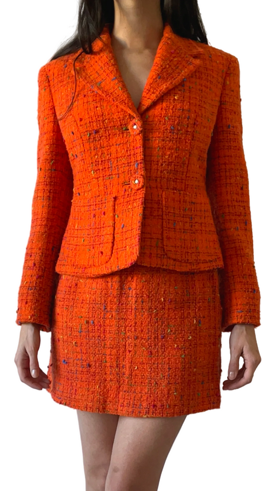 Gianni Versace 2000s Tweet Blazer Skirt Set