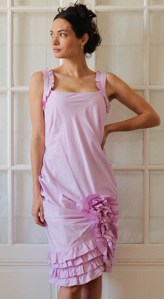 Ungaro Fever Draped Ruffle Dress 2000s Floral Detail