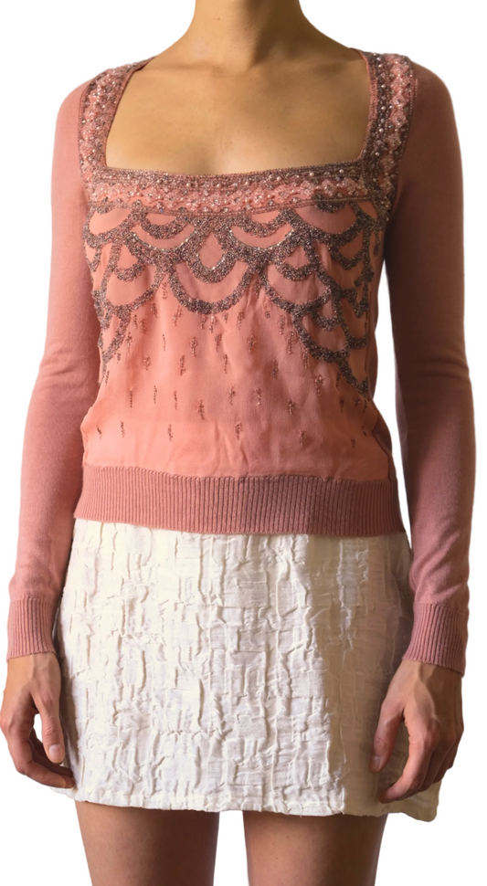 Blumarine ~ 2000s Embellished Square Neck Pullover